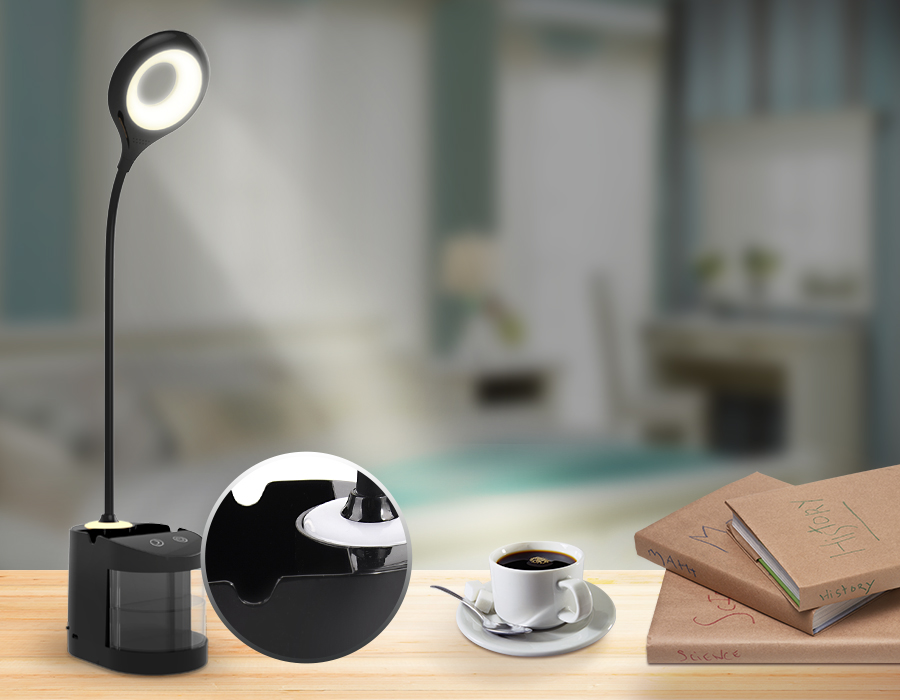 Настольная светодиодная лампа со встроенной аккумулятороной батареей и органайзером DE562 BK черный