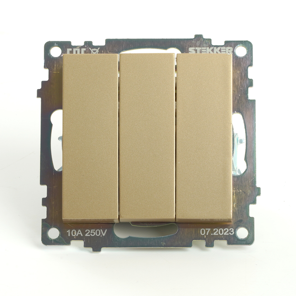 Выключатель 3-клавишный (механизм), 250В, 10А, серия Катрин, золото, GLS10-7108-08