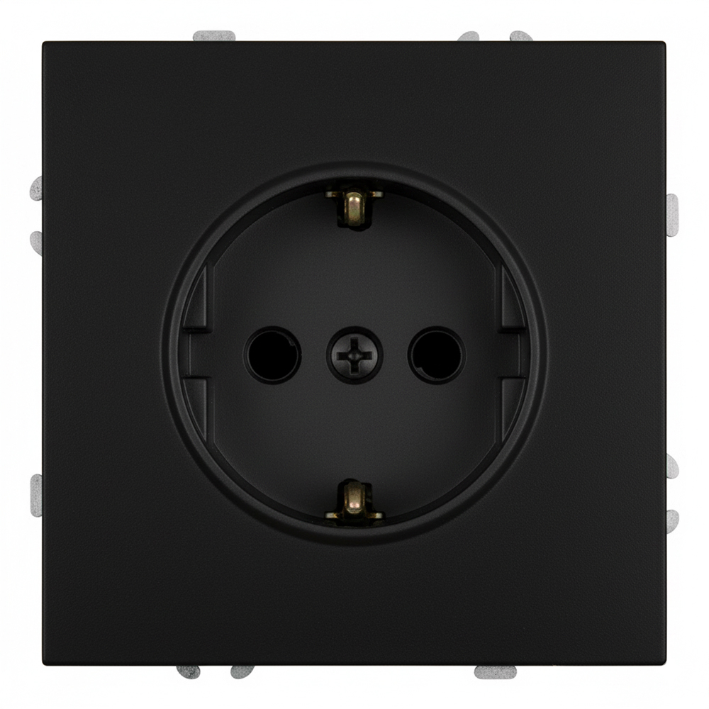 Розетка 1-местная с защитной шторкой с/з (механизм) 250В, 16А, серия Эмили, RST16-5110-05,черный уголь, soft touch