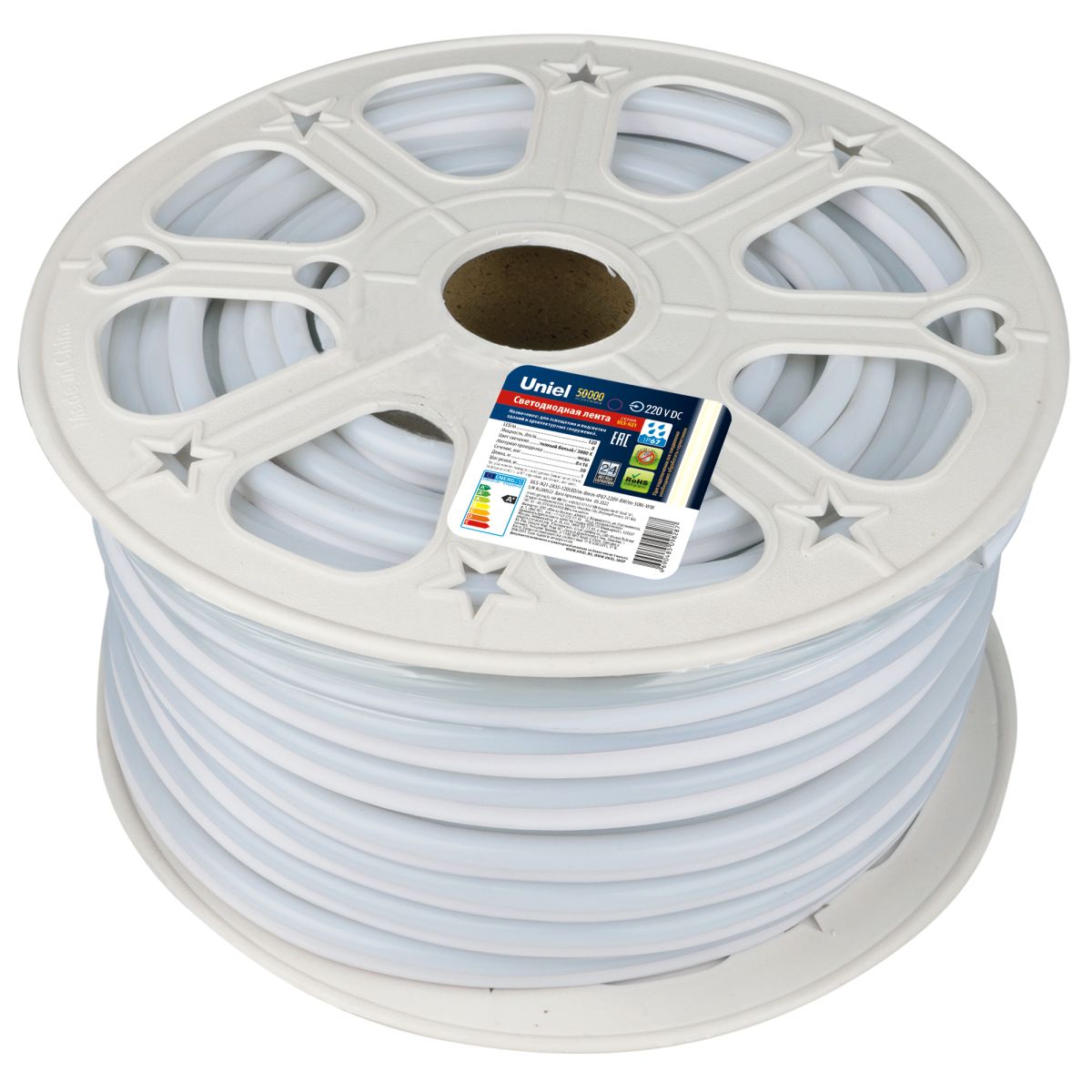 ULS-N21-2835-120LED/m-8mm-IP67-220V-8W/m-50M-WW Светодиодная гибкая герметичная лента. NEON. Бобина