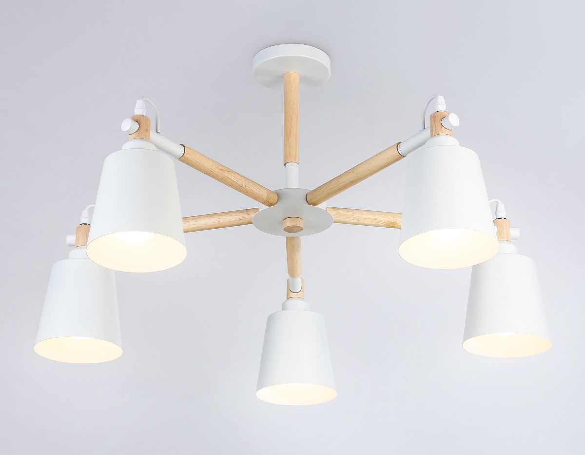 Подвесная люстра TR82208/5 WH/LW белый/светлое дерево E27/5 max 40W D780*430