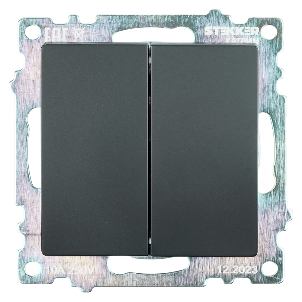 Выключатель 2-клавишный (механизм) 250В, 10А, серия Катрин, GLS10-7104-05, черный