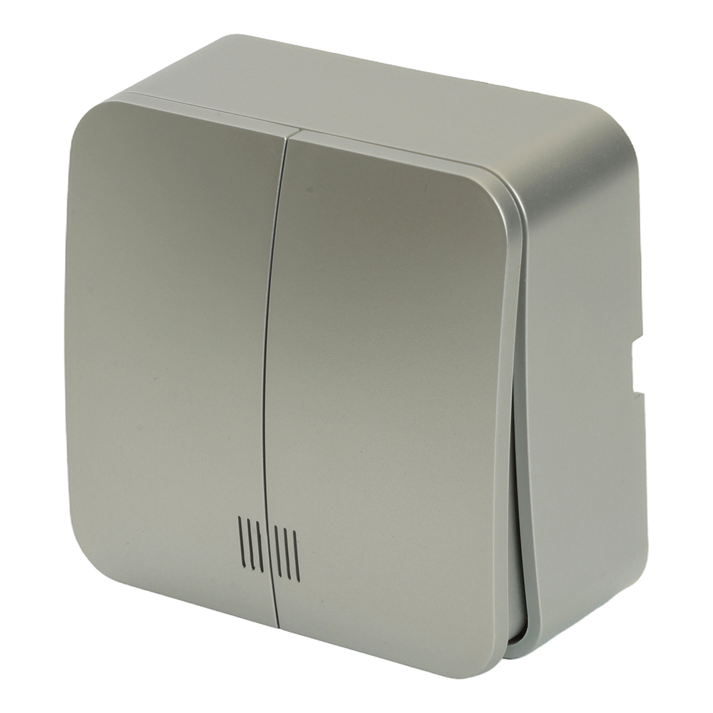 Выключатель открытой установки 2-клавишный с индикатором, 250В, 10А, IP20, серия София, серебро, MSW