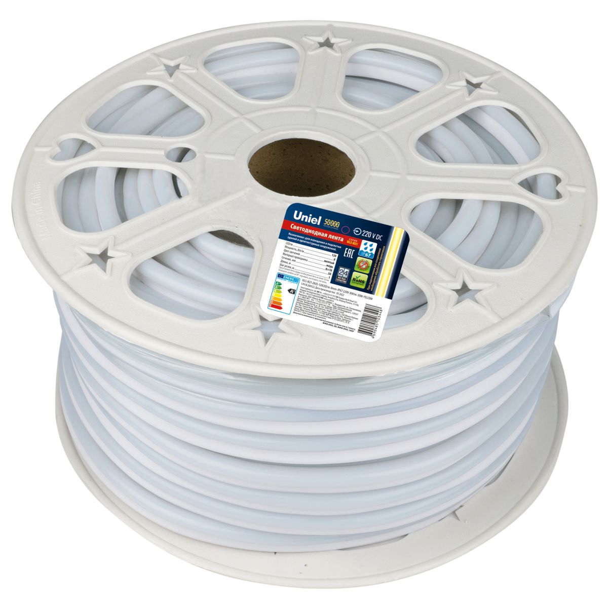 ULS-N21-2835-120LED/m-8mm-IP67-220V-8W/m-50M-YELLOW Светодиодная гибкая герметичная лента. NEON. Боб