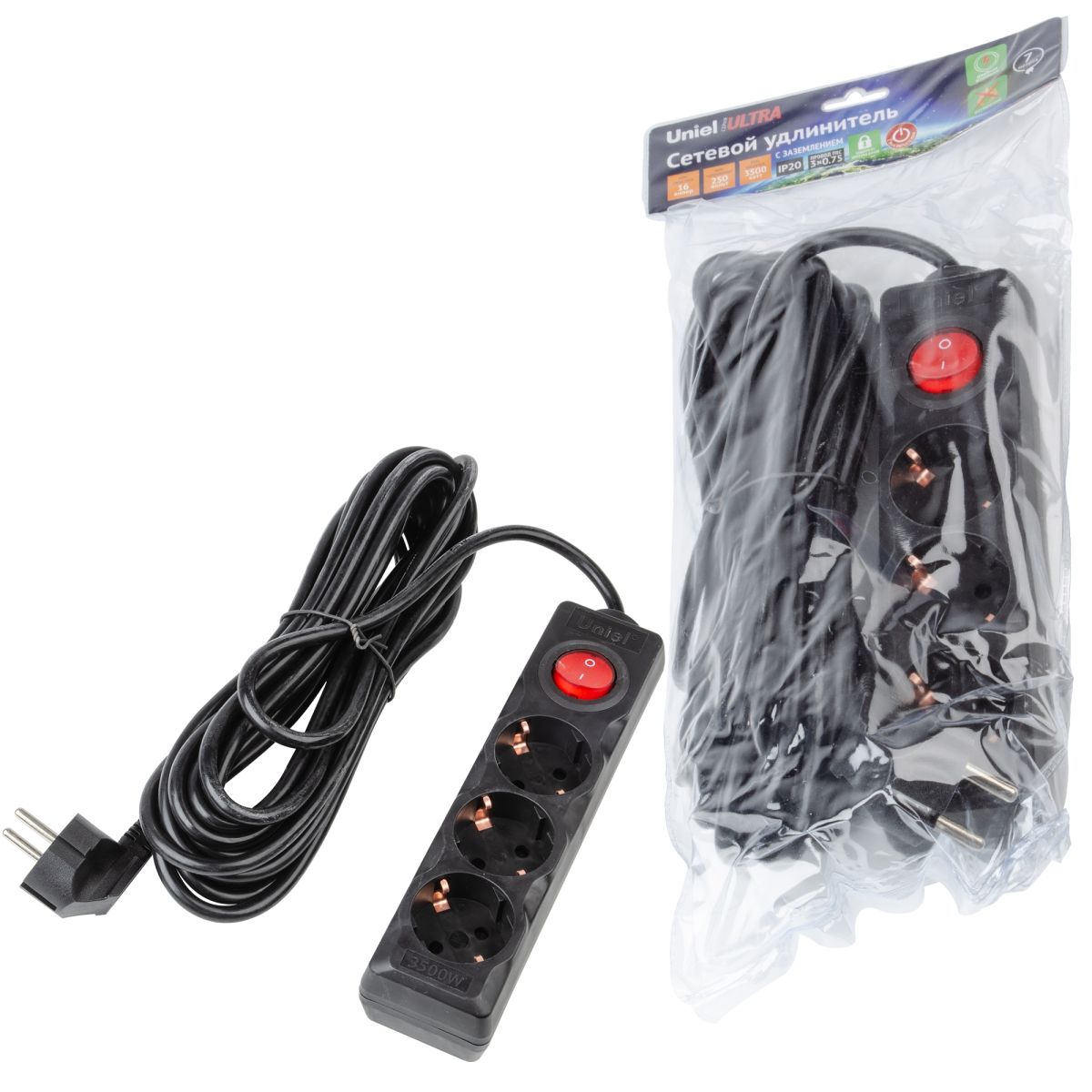 S-GCU3-7B BLACK Удлинитель серии Ultra, шнур 7м., 3 гнезда, 16A, с/з. Черный. TM Uniel S-GCU3-7B BLACK Удлинитель серии Ultra, шнур 7м., 3 гнезда, 16A, с/з. Черный. TM Uniel
