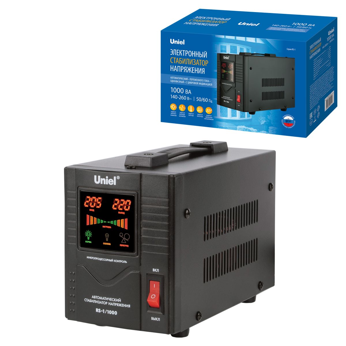 RS-1/1000 Стабилизатор «Uniel» релейный однофазный, 1,0 кВА.