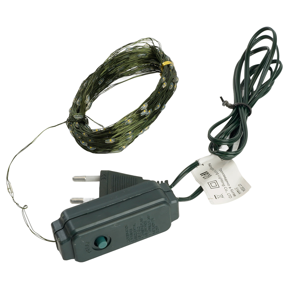 Гирлянда линейная Роса (на проволоке) 220V, 200 LED мультиколор, 23м, IP20, зеленый шнур, CL583