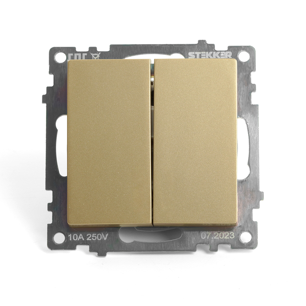 Выключатель 2-клавишный (механизм) 250В, 10А, серия Катрин, золото, GLS10-7104-08