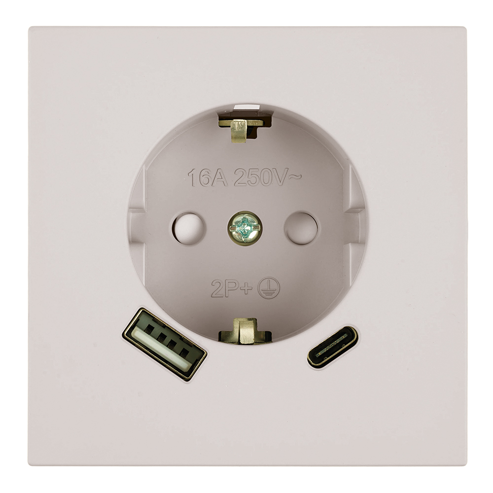 Розетка 1-местная з/ш с/з 16А + USB + Type C (механизм), 250В, 20W, серия Мия, RST16-3119-08, пудров
