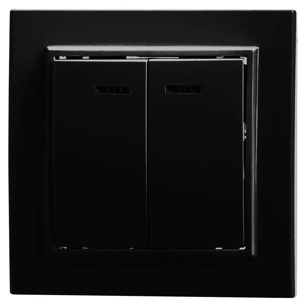 Выключатель 2-клавишный c индикатором, 250V, 10А, серия Эрна, PSW10-9002-03, черный