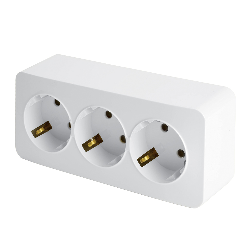 Розетка 3-местная с/з открытой установки, 250В, 16А, IP20, серия София, белый, MST16-13-01