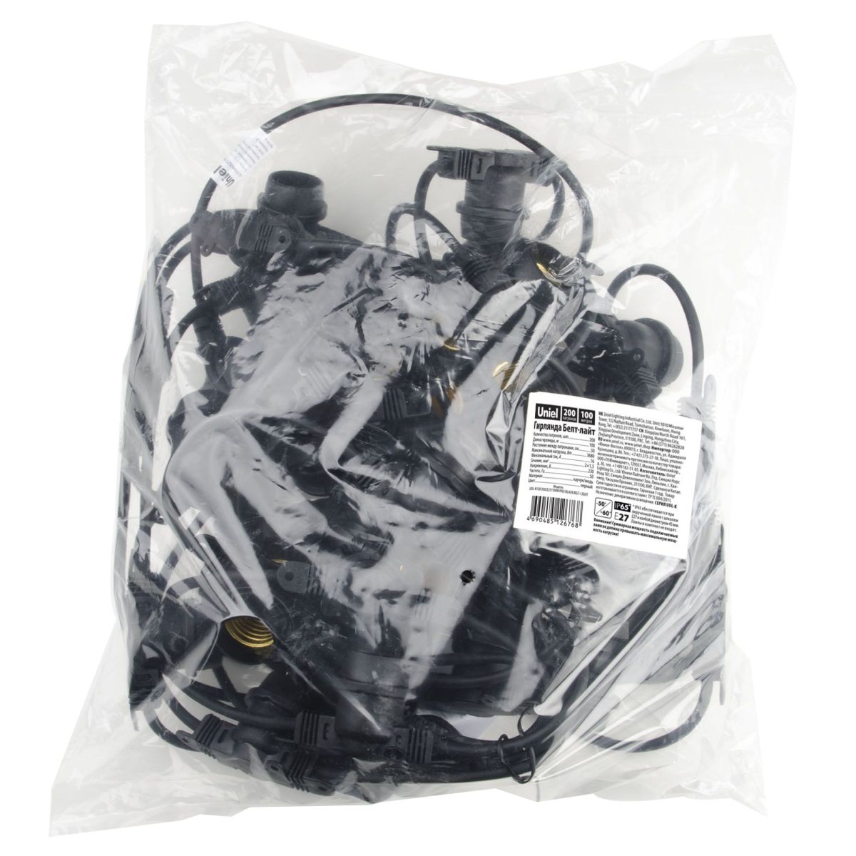 UDL-K120 200/E27/100M IP65 BLACK BELT-LIGHT Гирлянда Белт-лайт, 100 м + 1,5м сетевой шнур. 200 патро