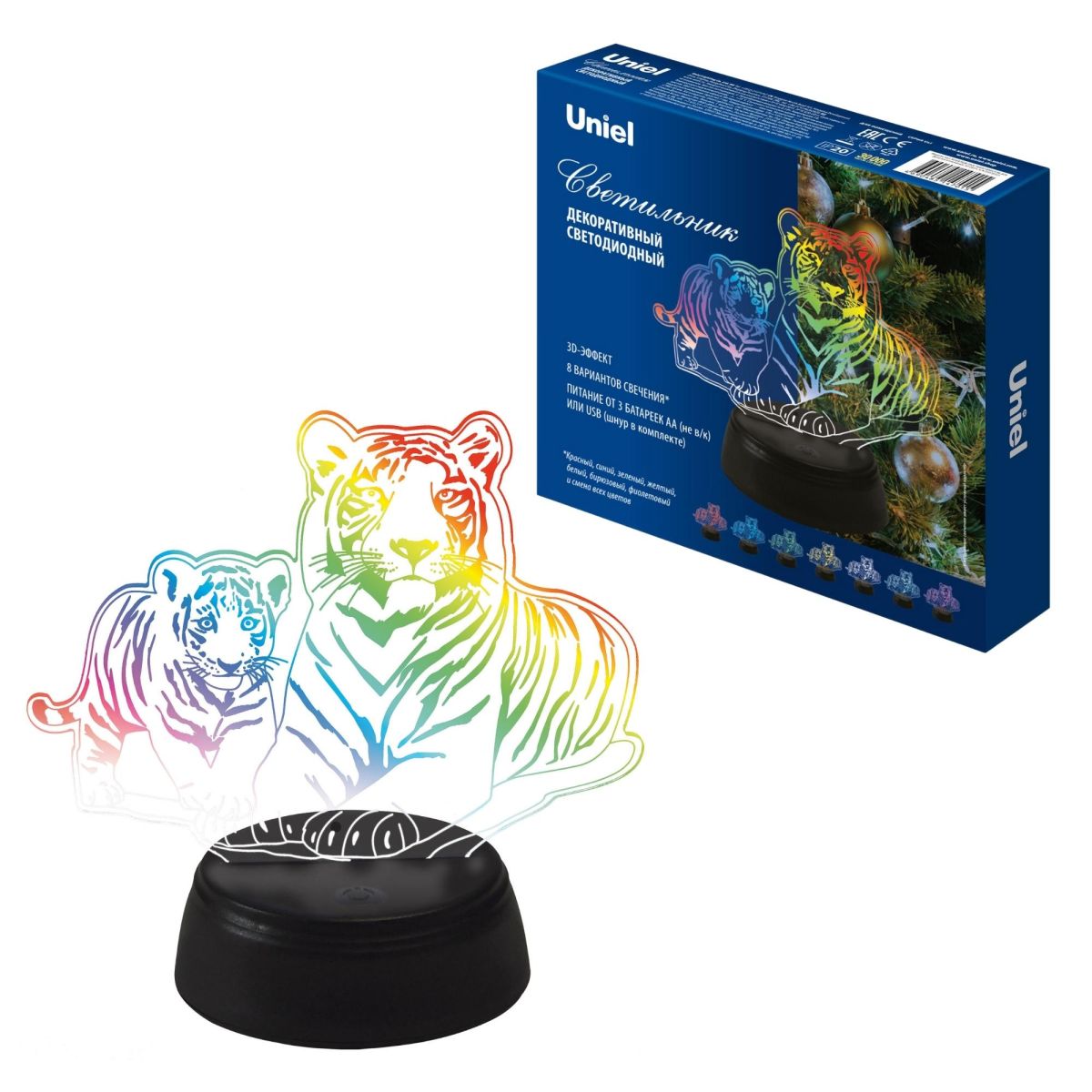 ULI-M508 RGB/3AA TIGER FAMILY/BLACK Светильник декоративный с эффектом 3D «Семья тигров», на батарей