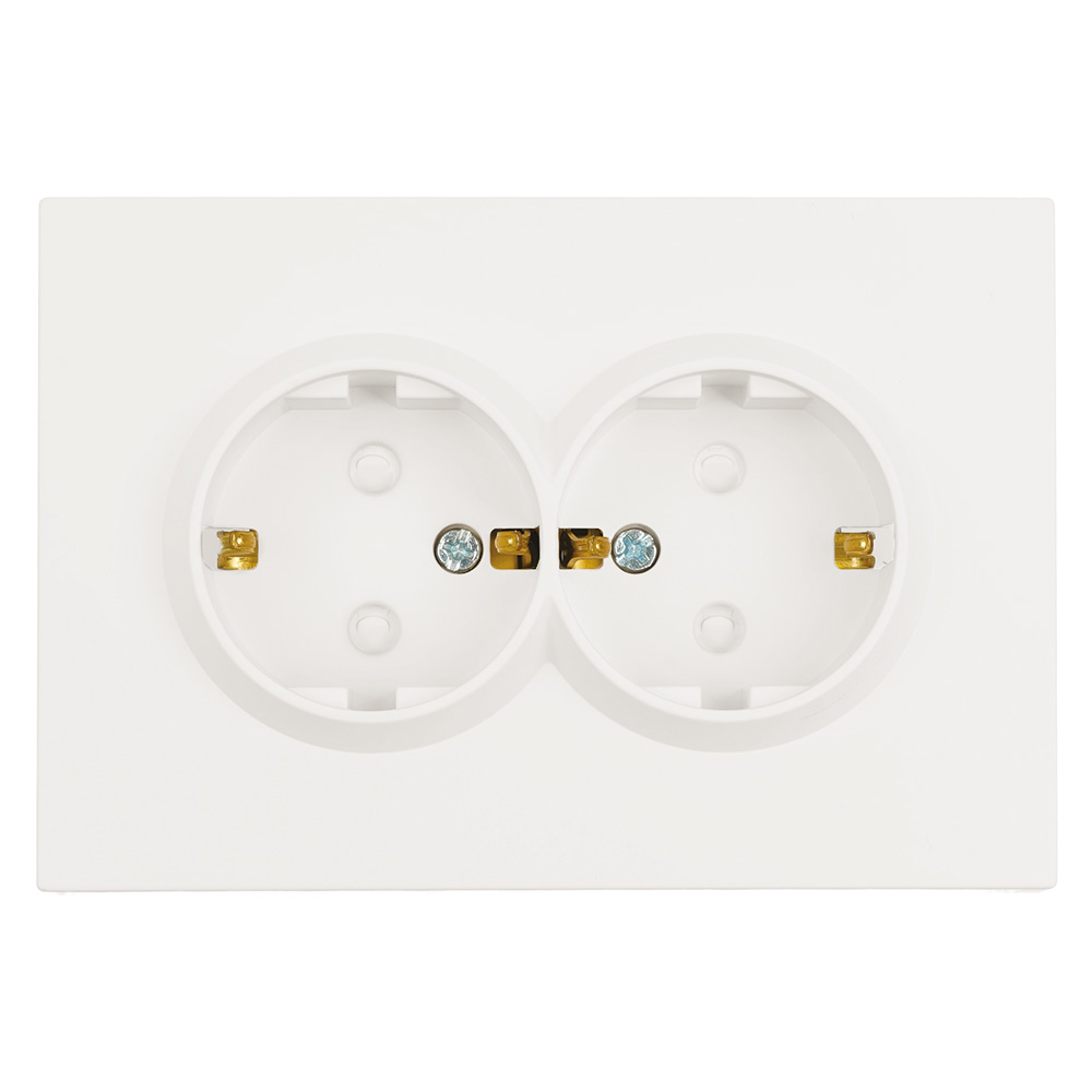 Розетка 2-местная с защитной шторкой с/з 250В, 16А, серия Эмили, RST16-5114-01, белый фарфор, soft touch
