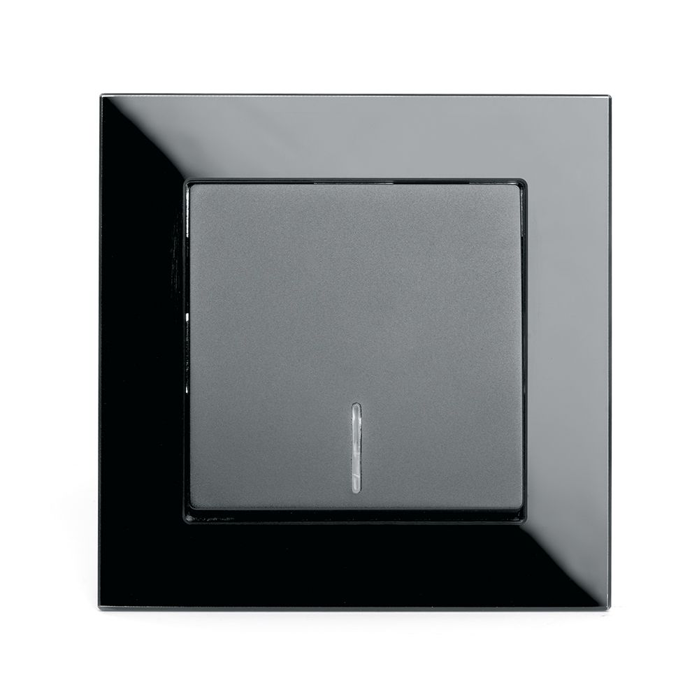 Выключатель 1-клавишный c индикатором 250В, 10А, серия Катрин, GLS10-7001-05, черный