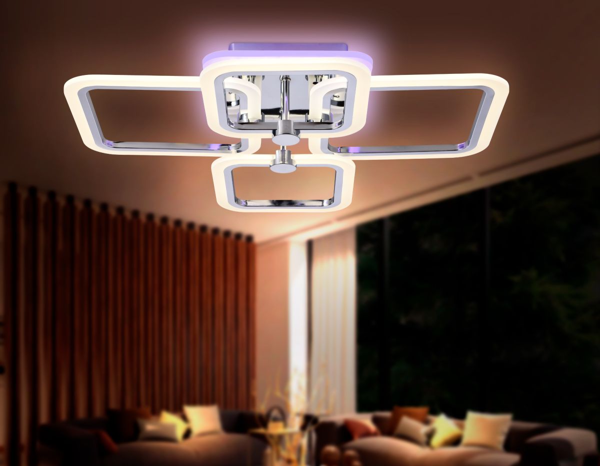 Потолочный светодиодный светильник с пультом FA534/2+2 CH хром 105W 580*420*130 (ПДУ РАДИО 2.4G)