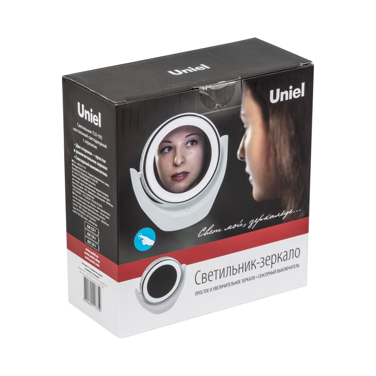 TLD-592 White/LED/13Lm/6000K/3АА Настольный светильник — зеркало. На батарейках 3AA(не в/к). Сенсорн