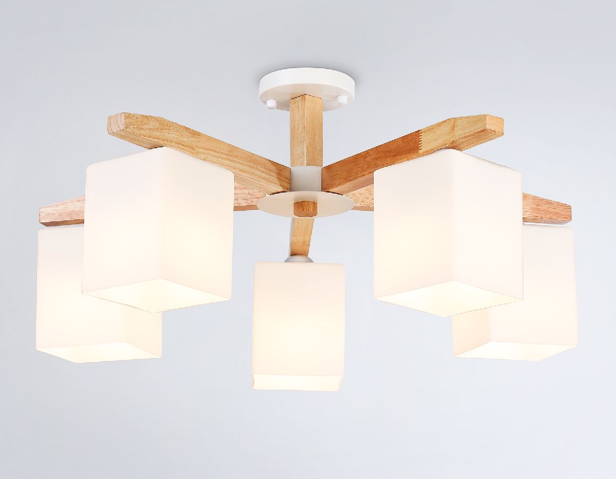 Подвесная люстра TR83118/5 WH/LW белый/светлое дерево E27/5 max 40W D700*325