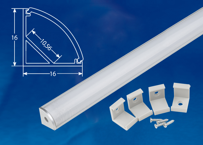 UFE-K06 SILVER/FROZEN 200 POLYBAG Угловой алюминиевый профиль с матовым рассеивателем : 200 см. 2 заглушки+4 крепежа в/к.. ТМ Uniel.