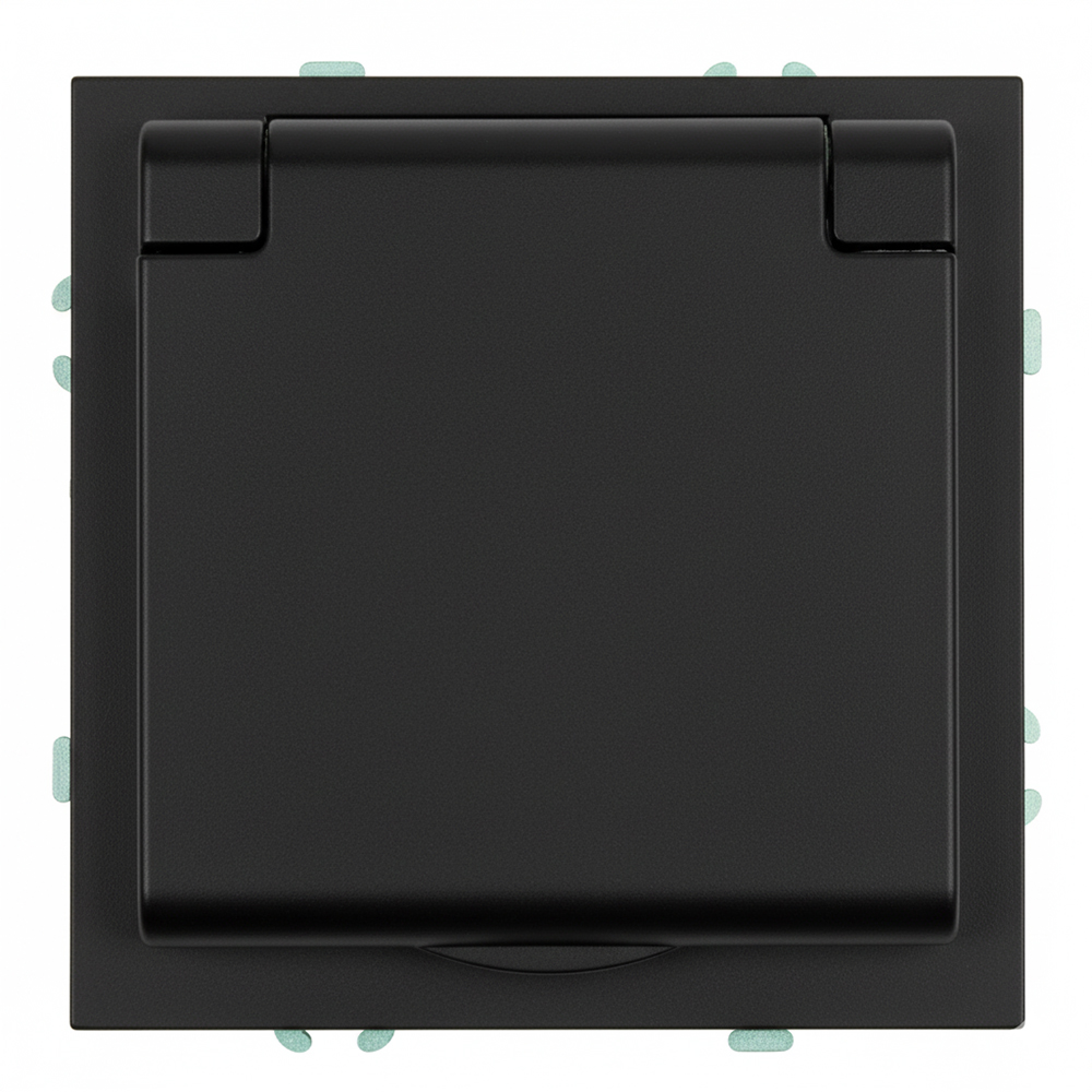 Розетка 1-местная с крышкой с защ. штор с/з 250В, 16А, серия Эмили, RST16-5112-05, черный уголь, soft touch