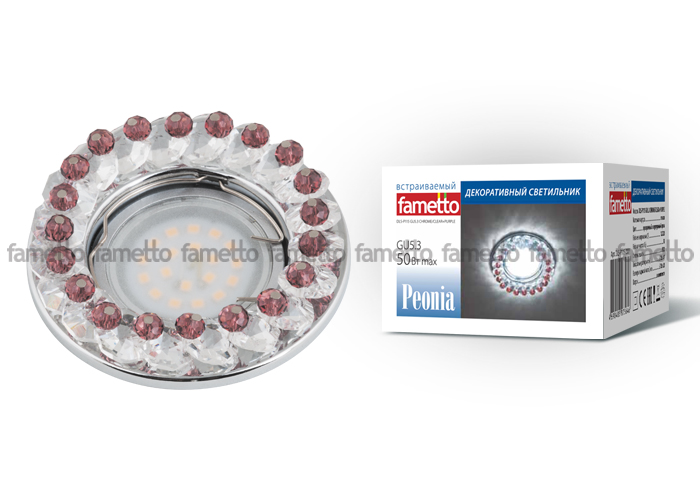 DLS-P115 GU5.3 CHROME/CLEAR+PURPLE Светильник декоративный встраиваемый, серия Peonia. Без лампы, цо