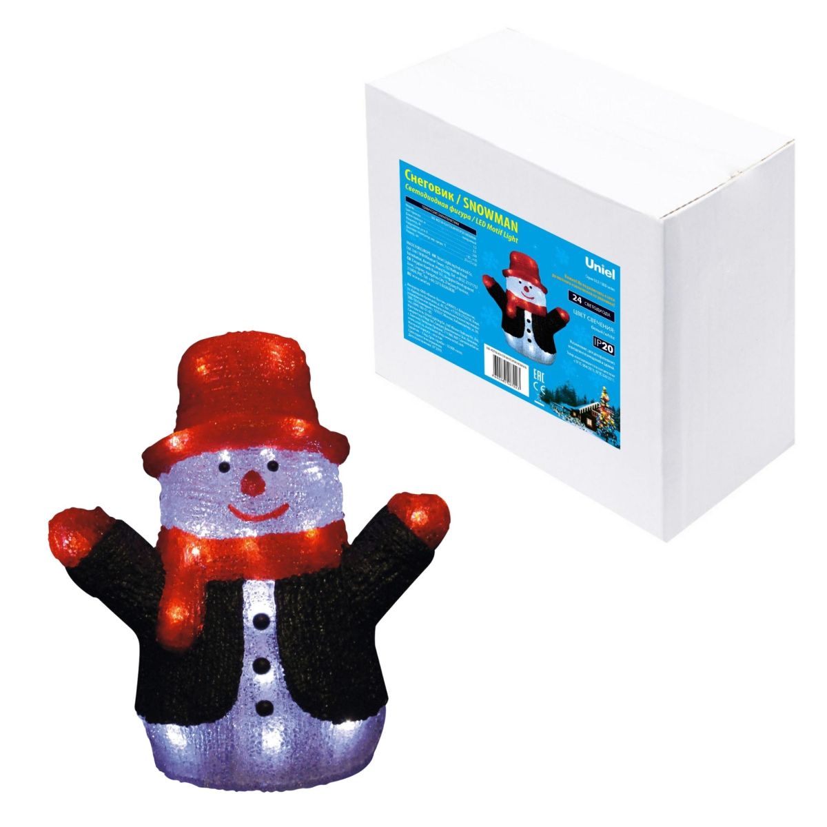 ULD-M2730-024/STA WHITE IP20 SNOWMAN Фигура светодиодная «Снеговик», 24 светодиода, 27*17*30 см, цве