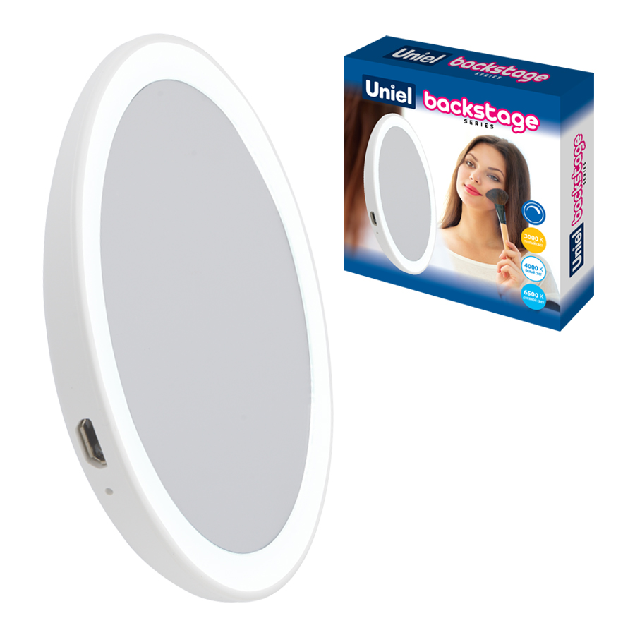 ULK-F73 SW/DIM/RECH WHITE Зеркало карманное с подсветкой, с диммером. Серия Backstage. Аккумулятор L