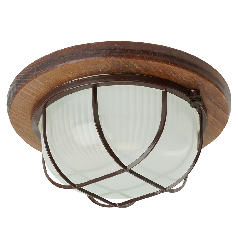 Светильник накладной IP54, 220V 60Вт  Е27, дерево, орех, круг, с решеткой, НБО 03-60-022, 11574