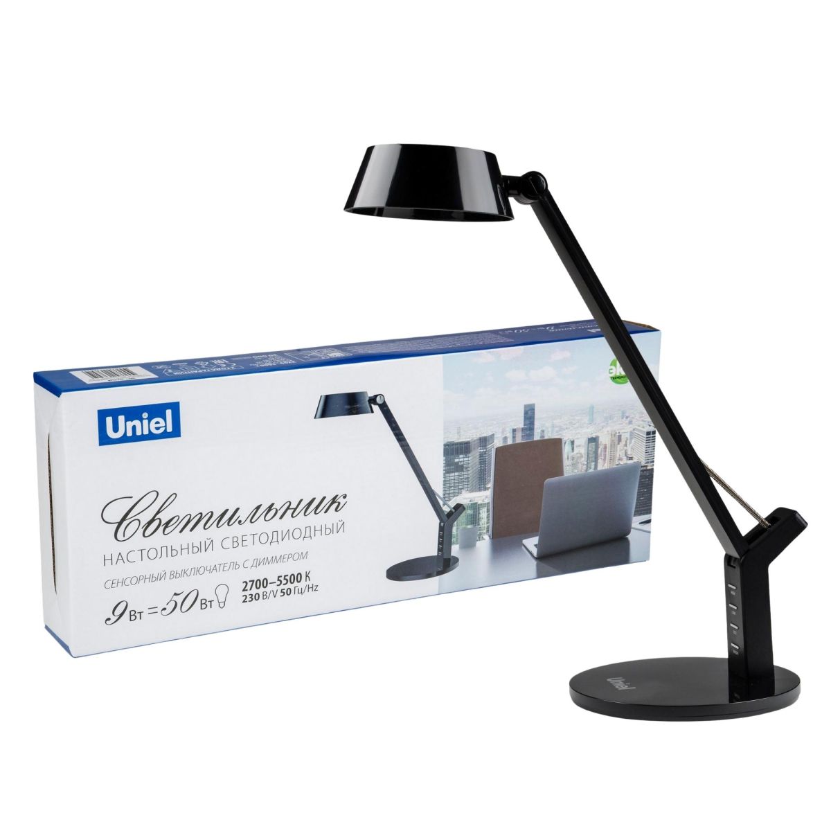 TLD-570 Black/LED/500Lm/2700-5500K/Dimmer Светильник настольный, 9W. Сенсорный выключатель. Черный.