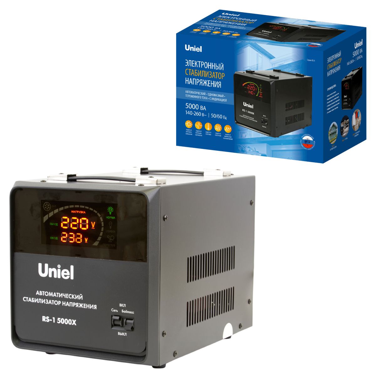 RS-1 5000X Стабилизатор напряжения серии "Reliability", 5000ВА. Релейный, однофазный. Напольный. TM