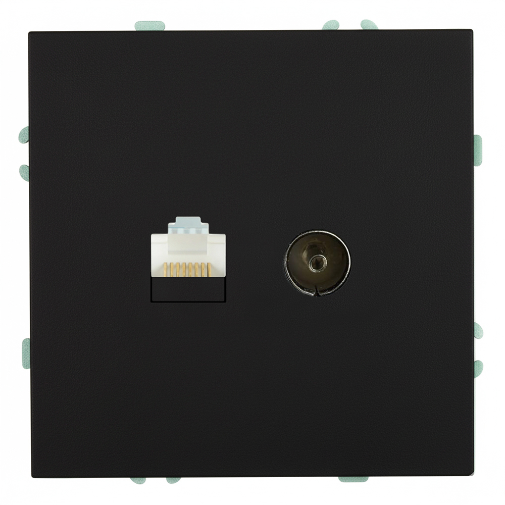 Розетка TV + компьютерная RJ-45 (механизм) RST00-5106-05, серия Эмили, черный уголь, soft touch