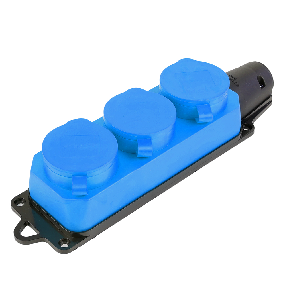 Розетка переносная 3-местная c/з, каучук, серия Одри, RST16-23-44-4 (РП 16-334), синий