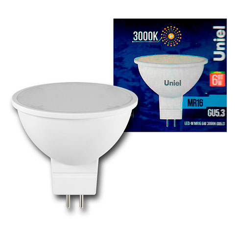 LED-M MR16 6 W 3000K GU5.3 Лампа светодиодная Форма "MR16", матовая.Теплый белый свет (3000K). Картон. ТМ Uniel