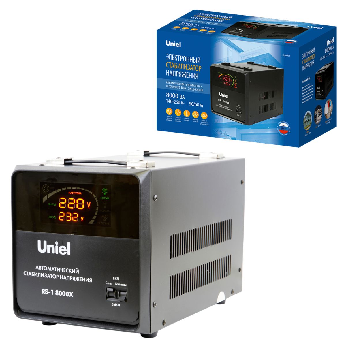 RS-1 8000X Стабилизатор напряжения серии "Reliability", 8000ВА. Релейный, однофазный. Напольный. TM