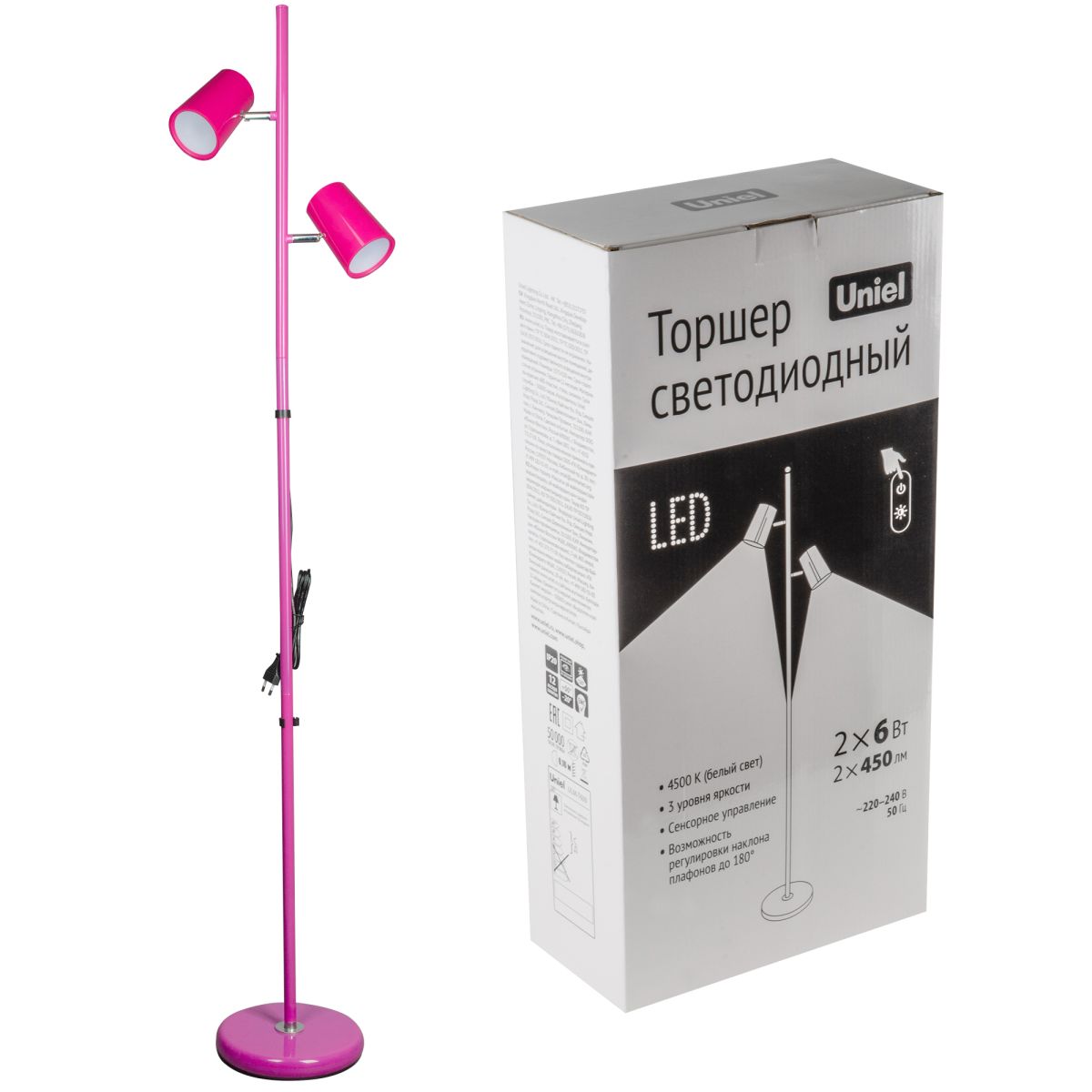 ULM-T600 2х6W/4500K/DIM RED Торшер напольный светодиодный, 2х6W. Сенсорный выключатель. Диммер. Крас
