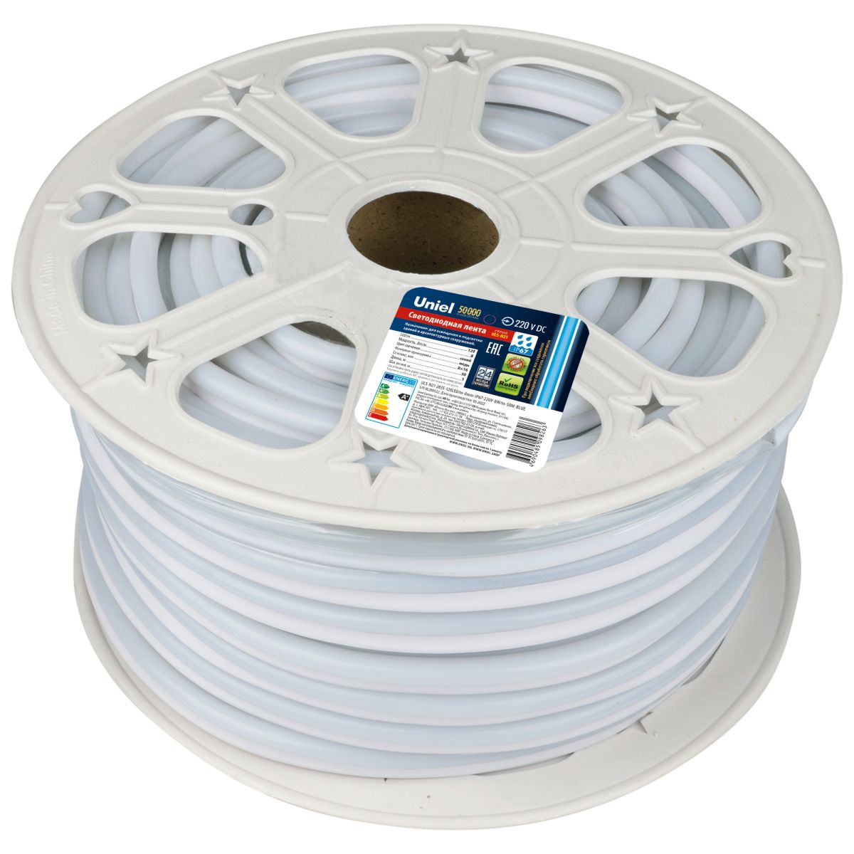 ULS-N21-2835-120LED/m-8mm-IP67-220V-8W/m-50M-BLUE Светодиодная гибкая герметичная лента. NEON. Бобин