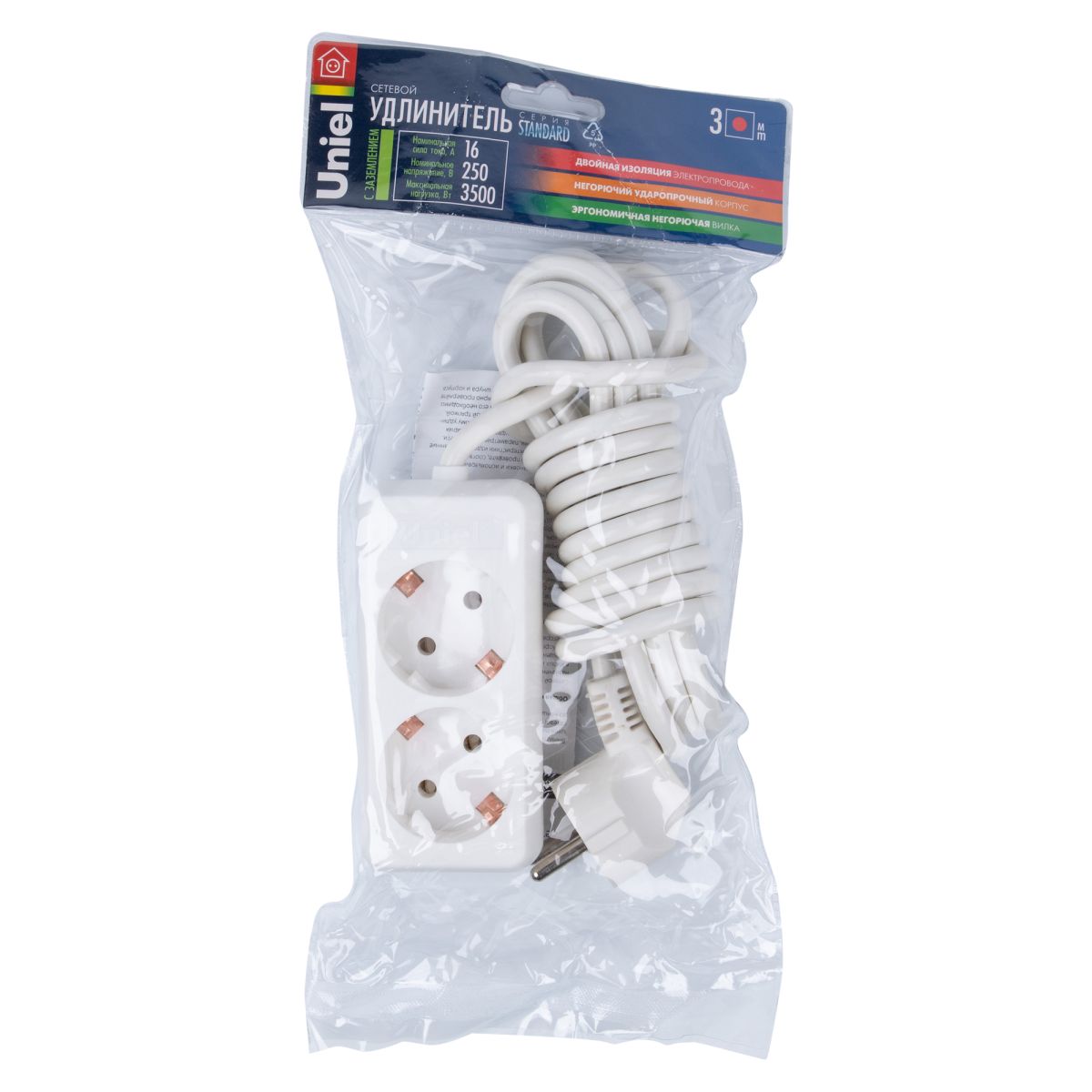 S-GCD2-3 Удлинитель Uniel серии Стандарт, с/з, 2 гн., шнур 3 м S-GCD2-3 Удлинитель Uniel серии Стандарт, с/з, 2 гн., шнур 3 м