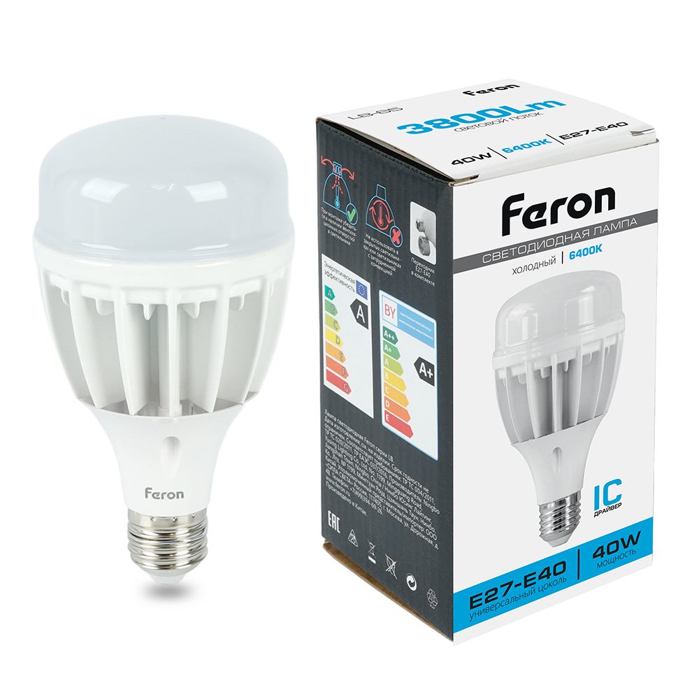 Лампа светодиодная, (40W) 230V E27 6400K, LB-65