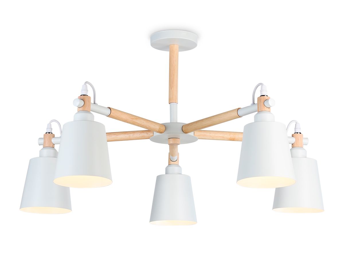 Подвесная люстра TR82208/5 WH/LW белый/светлое дерево E27/5 max 40W D780*430