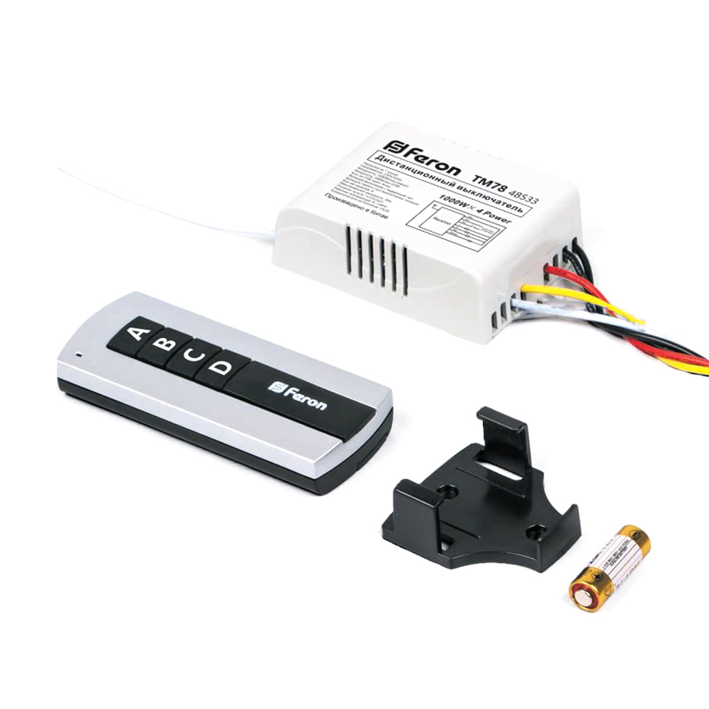 TM78 Выключатель дистанционный 230V 1000W 4-х канальный 30м с пультом управления черный/серебро