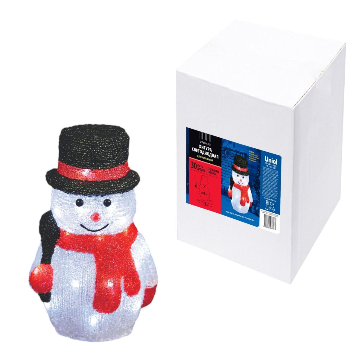 ULD-M1827-030/STA WHITE IP20 SNOWMAN-3 Фигура светодиодная «Снеговик-3», 30 светодиодов, размер 18*1