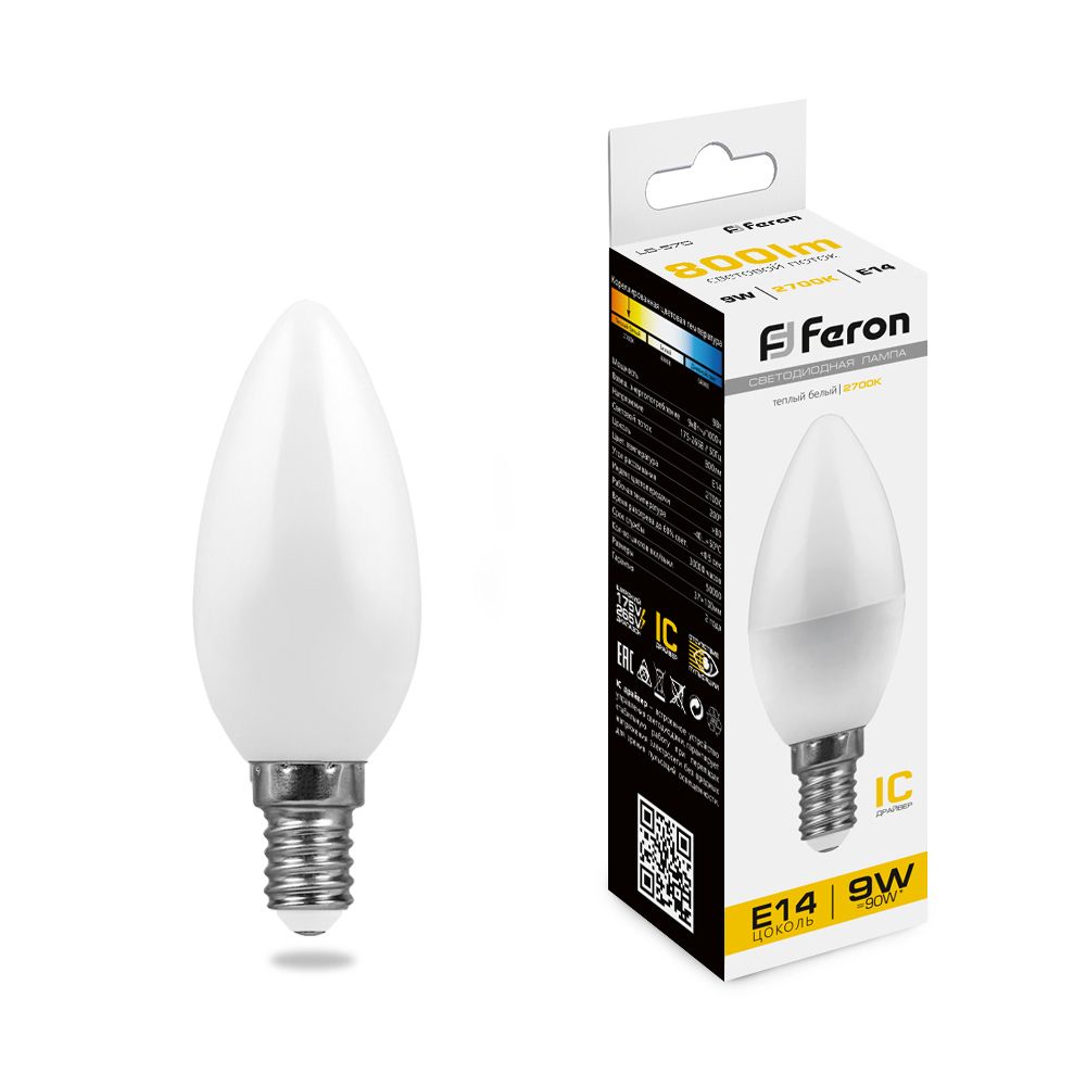 Лампа светодиодная, (9W) 230V E14 2700K, LB-570