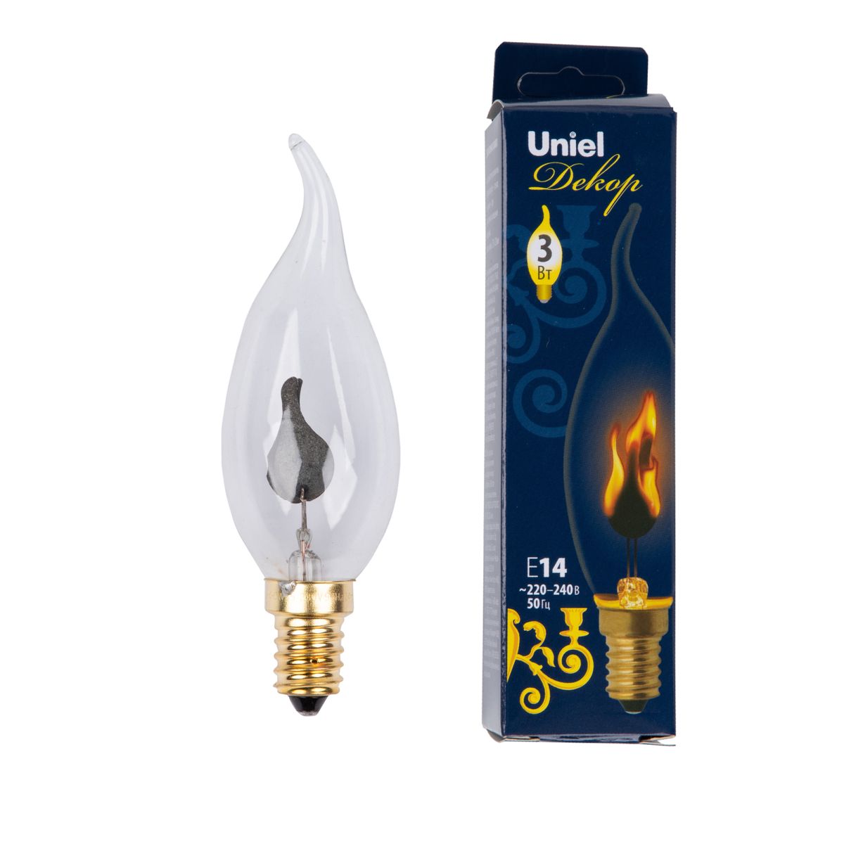 IL-N-CW35-3/RED-FLAME/E14/CL Лампа декоративная с типом свечения "эффект пламени" : Форма «свеча на ветру», прозрачная. Картон. ТМ Uniel.