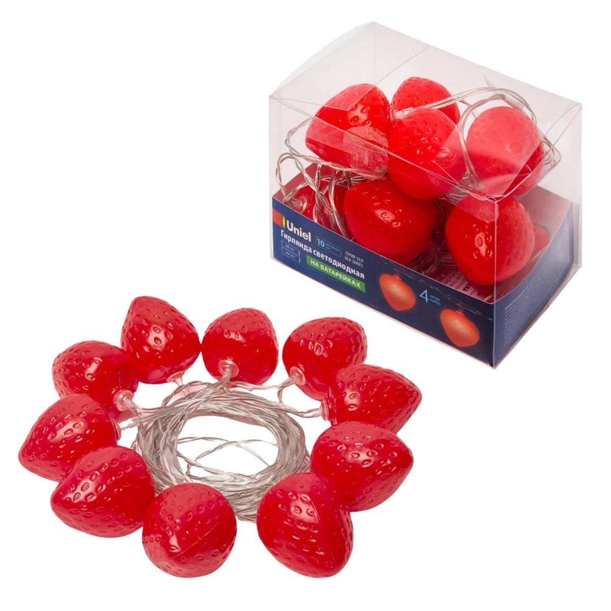 ULD-S0400-010/STB/2AA RED IP20 STRAWBERRY Гирлянда светодиодная на батарейках 2AA (не в/к), «Клубник