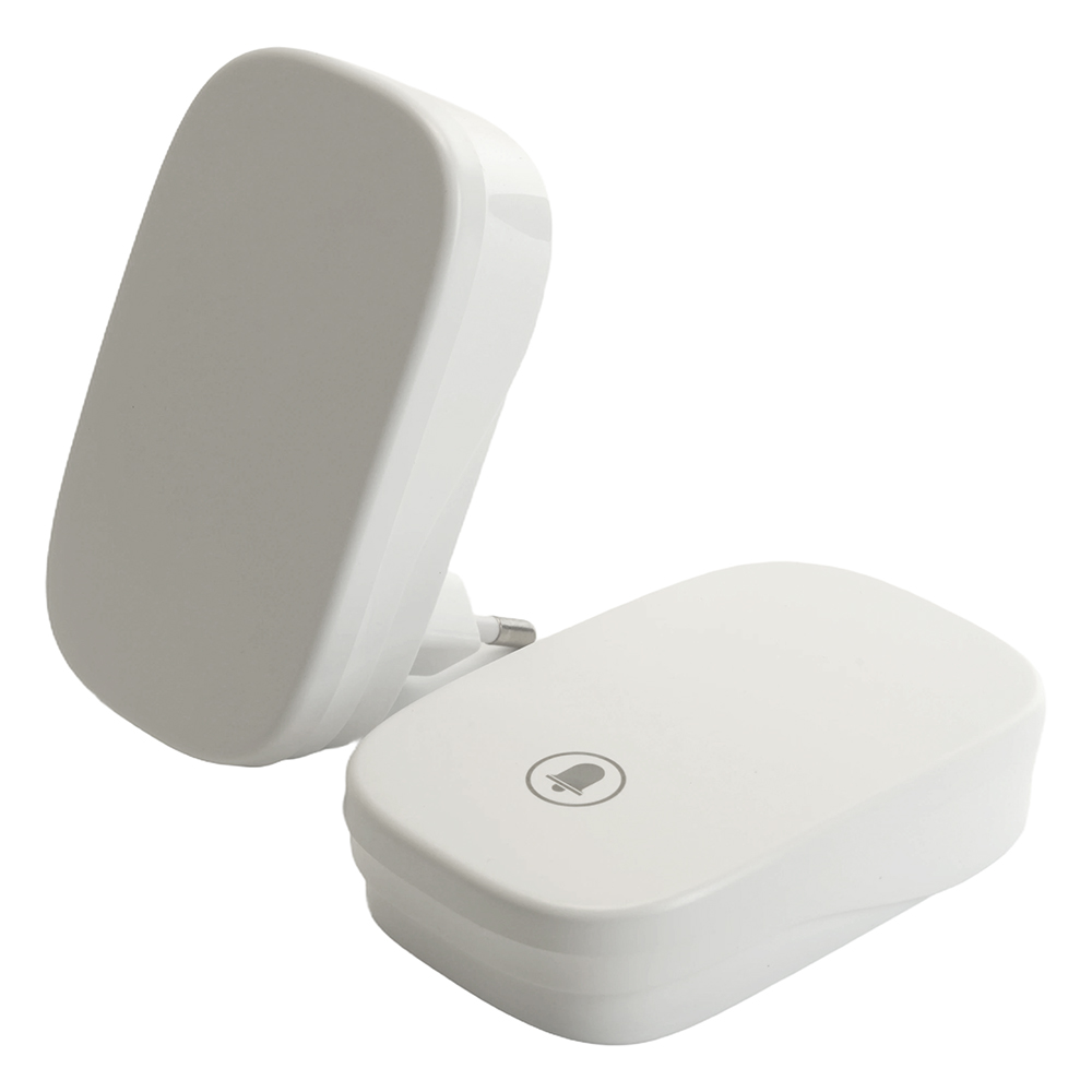 Звонок электрический беспроводной (клавиша и база в розетку) радиочастотный 433MHz, белый, DB-380