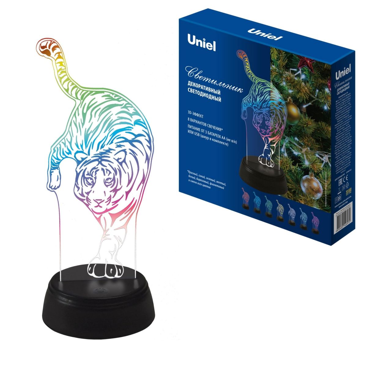 ULI-M506 RGB/3AA TIGER/BLACK Светильник декоративный с эффектом 3D «Тигр», на батарейках 3AA (не в/к