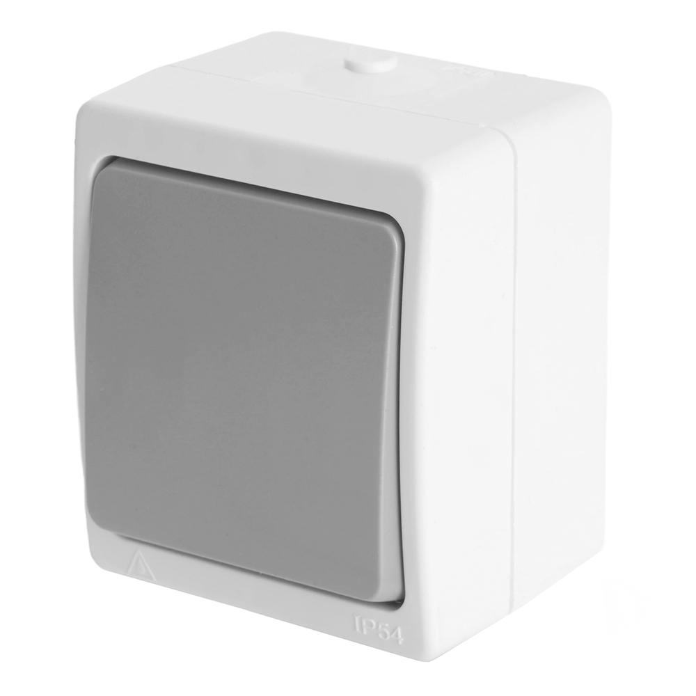 Выключатель 1-клавишный, 250В, 10А, IP54, серия Велена, белый/серый