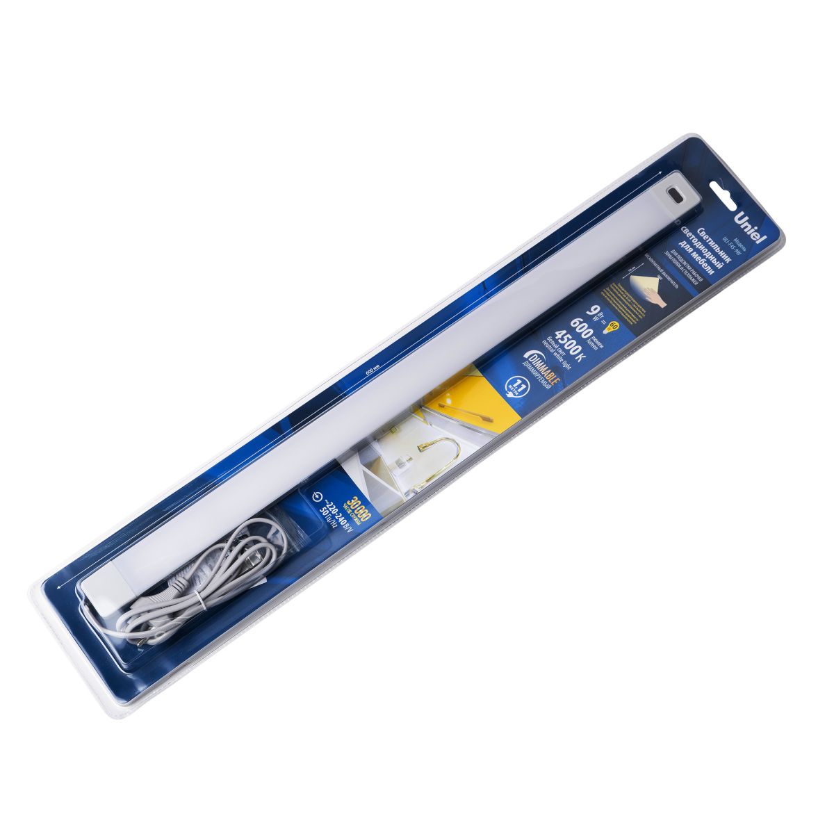 ULI-F45-9W/4500K/DIM SENSOR IP20 SILVER Светильник светодиодный для мебели. 600*35*16мм. 600Lm. ТМ U