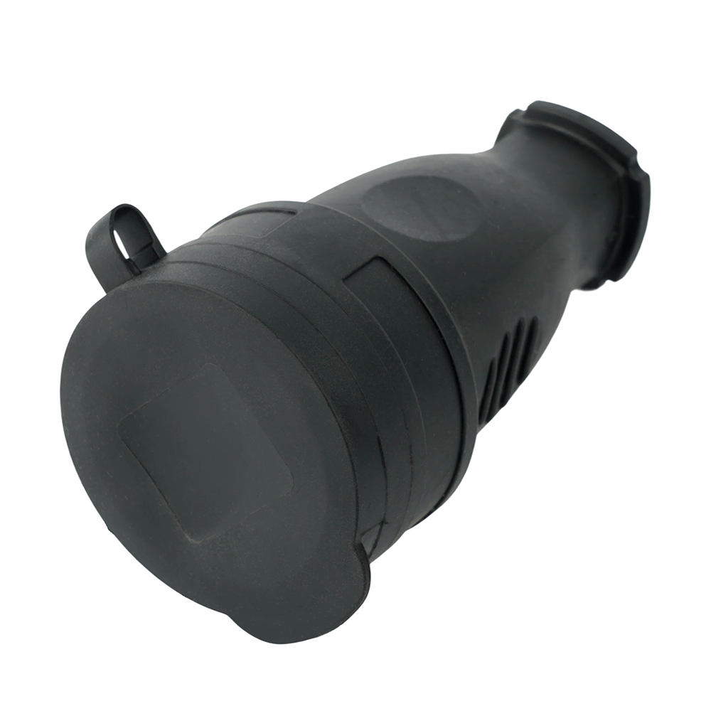 Розетка переносная одноместная : с заземлением, с крышкой, каучук 230В, 16А, IP44, черная, RST16-21-44 (РА 16-005)