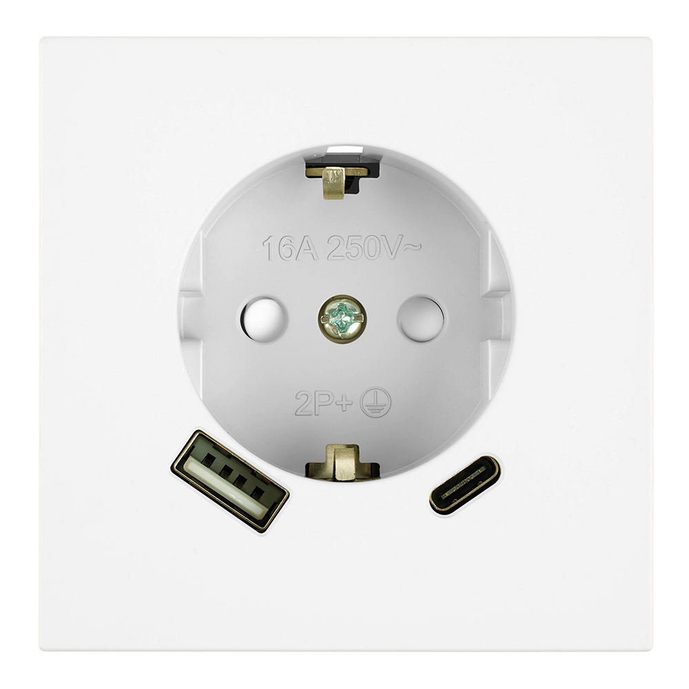 Розетка 1-местная з/ш с/з 16А + USB + Type C (механизм), 250В, 20W, серия Мия, RST16-3119-01, белая